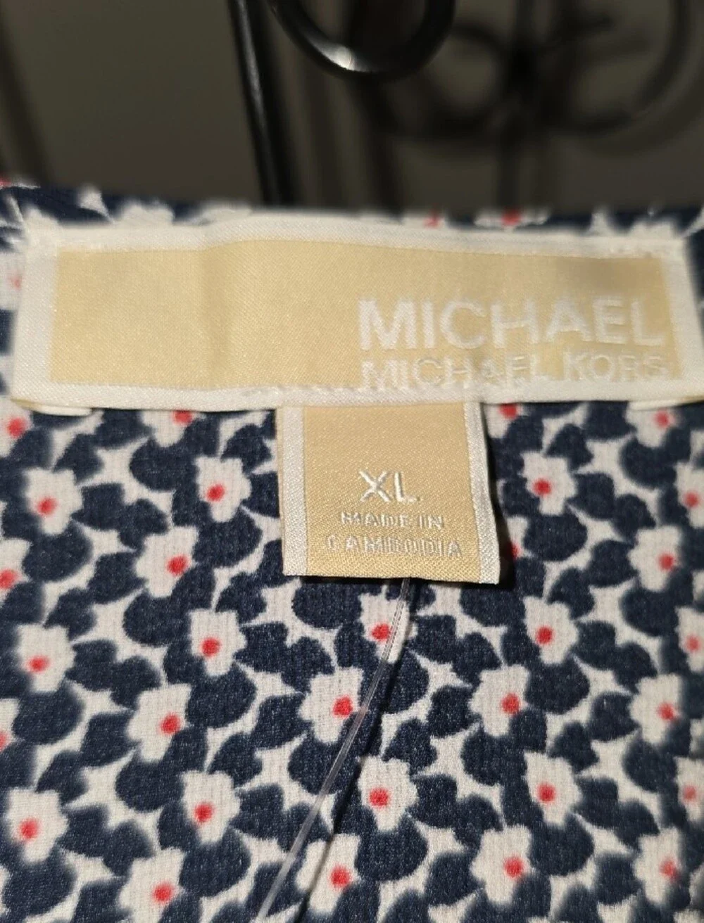 Michael Kors Navy and White One-Shoulder Patterned Dress
